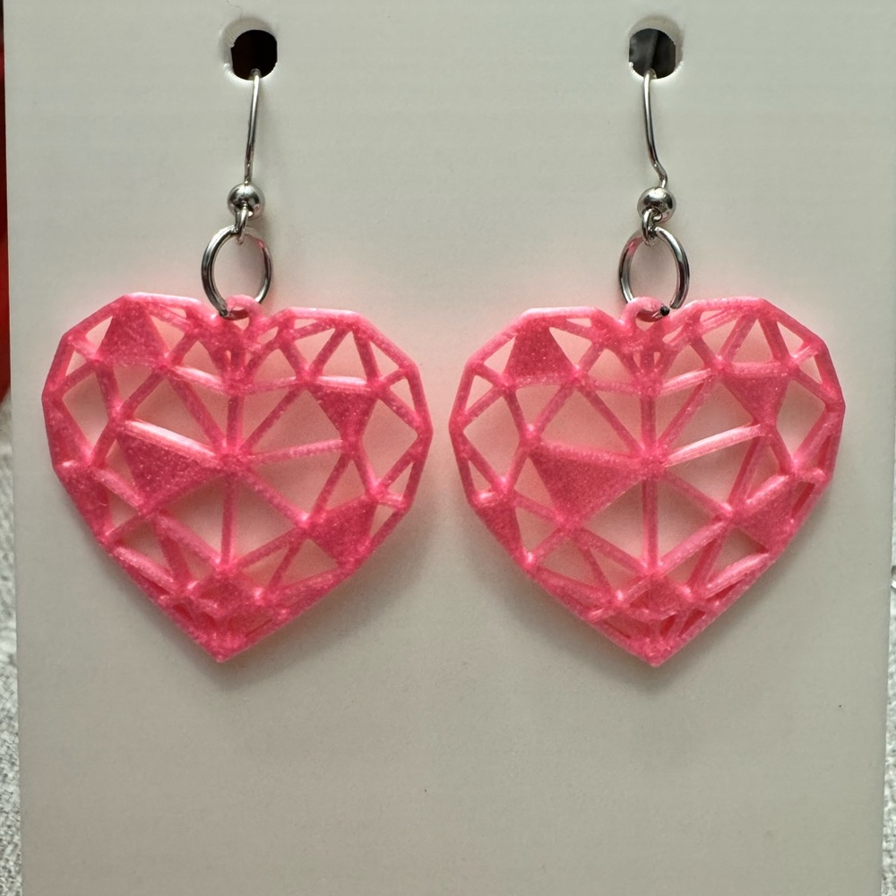 Pink Heart Geometric Earrings